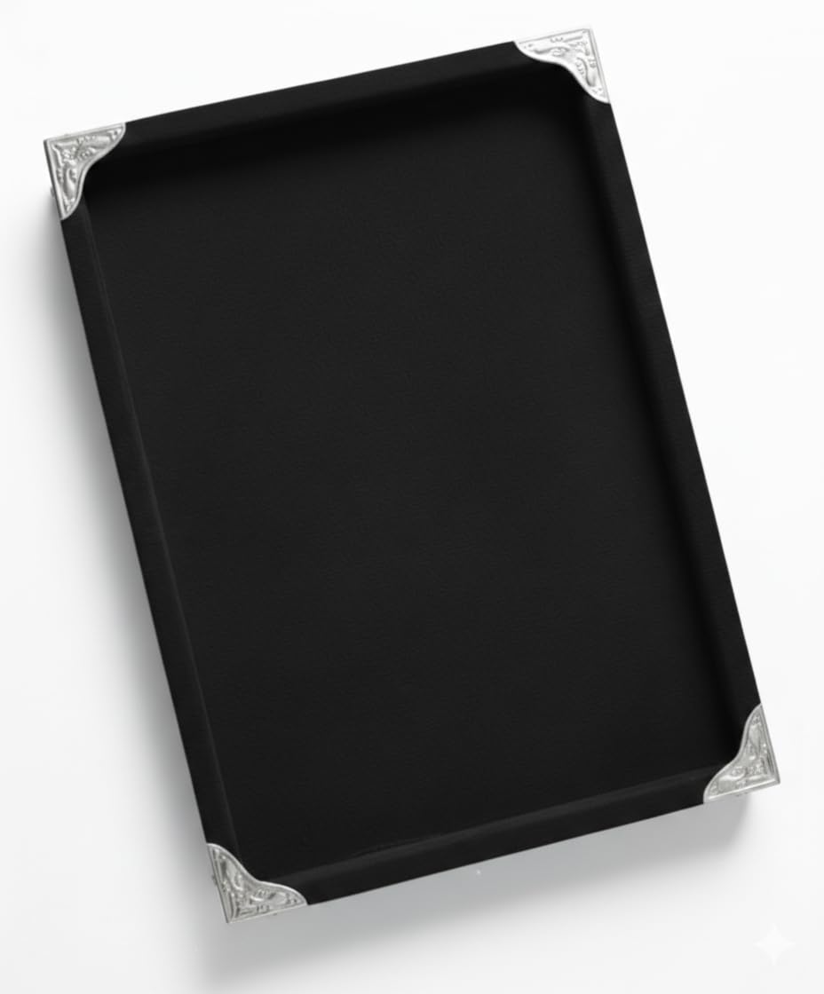 Rpinkal Premium Velvet Jewellery Display Tray 12 x 9 Inch Elegant Design with Gold Corner Protectors (Black)1 PCS