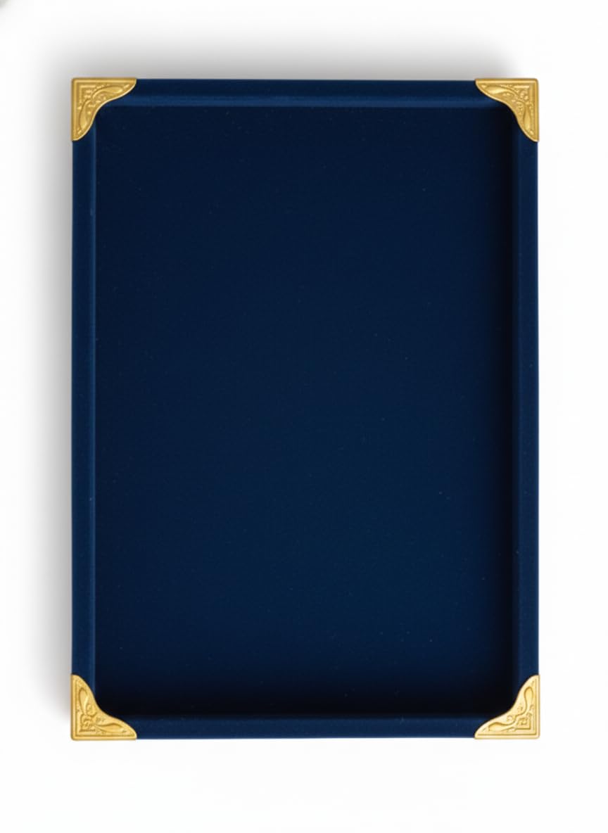 Rpinkal Premium Velvet Jewellery Display Tray 12 x 9 Inch Elegant Design with Gold Corner Protectors (Blue)1 PCS