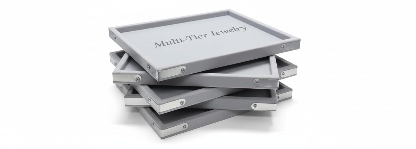 Rpinkal Jewellery Display Organiser Tray, Beading and Cosmetic Storage Box 12 x 9 Inch (LIGHTGRAY) (Pack of 3,)