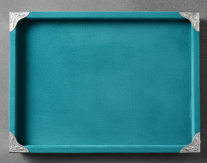 Rpinkal Premium Velvet Jewellery Display Tray 12 x 9 Inch Elegant Design with Gold Corner Protectors (Rama Green) 1 PCS