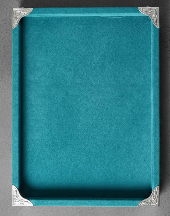 Rpinkal Premium Velvet Jewellery Display Tray 12 x 9 Inch Elegant Design with Gold Corner Protectors (Rama Green) 1 PCS