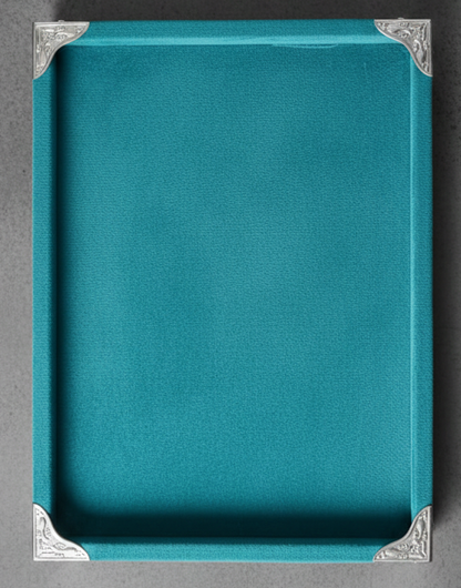 Rpinkal Premium Velvet Jewellery Display Tray 12 x 9 Inch Elegant Design with Gold Corner Protectors (Rama Green) 1 PCS