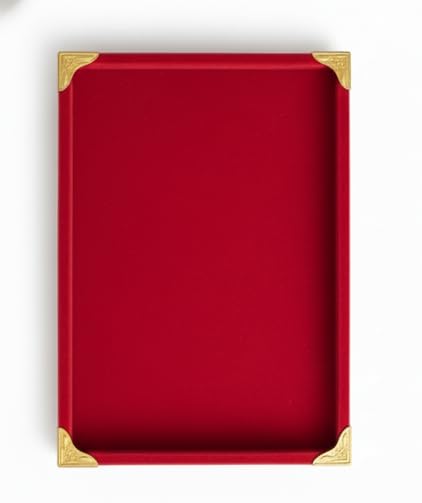 Rpinkal Premium Velvet Jewellery Display Tray 12 x 9 Inch Elegant Design with Gold Corner Protectors (Red)1 PCS