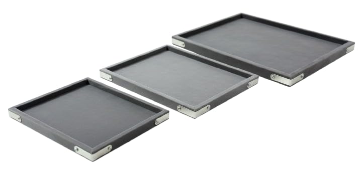 Rpinkal Combo Jewellery Display Organizer Tray Velvet (12x9 inch & 14x10 Inch & 15x12Inch) Velvet Tray Pack of 3 - Grey