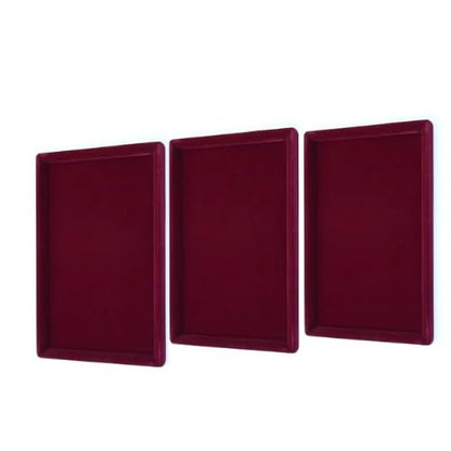 Rpinkal Combo Jewellery Display Organizer Tray (12x9 inch & 14x10 Inch & 15x12Inch) Velvet Tray Pack of 3 (Maroon)