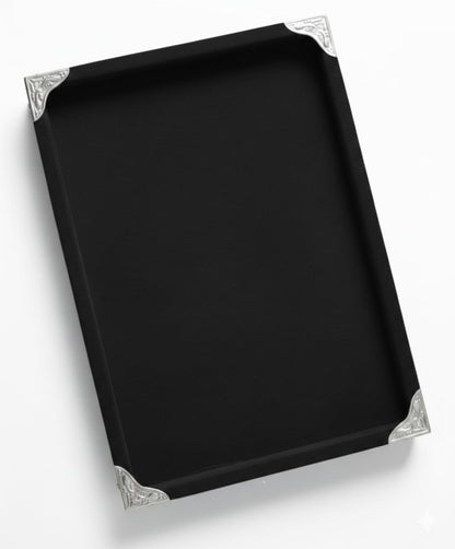 Rpinkal Premium Velvet Jewellery Display Tray 12 x 9 Inch Elegant Design with Gold Corner Protectors (Black)1 PCS