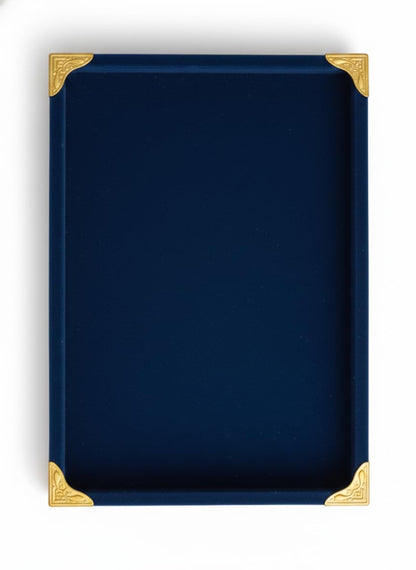 Rpinkal Premium Velvet Jewellery Display Tray 12 x 9 Inch Elegant Design with Gold Corner Protectors (Blue)1 PCS