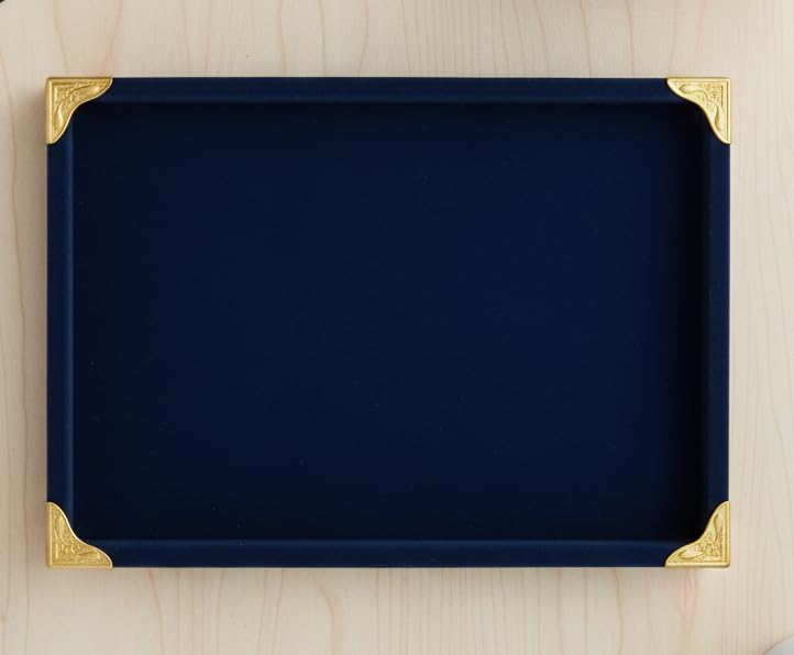 Rpinkal Premium Velvet Jewellery Display Tray 12 x 9 Inch Elegant Design with Gold Corner Protectors (Blue)1 PCS
