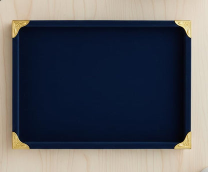 Rpinkal Premium Velvet Jewellery Display Tray 12 x 9 Inch Elegant Design with Gold Corner Protectors (Blue)1 PCS
