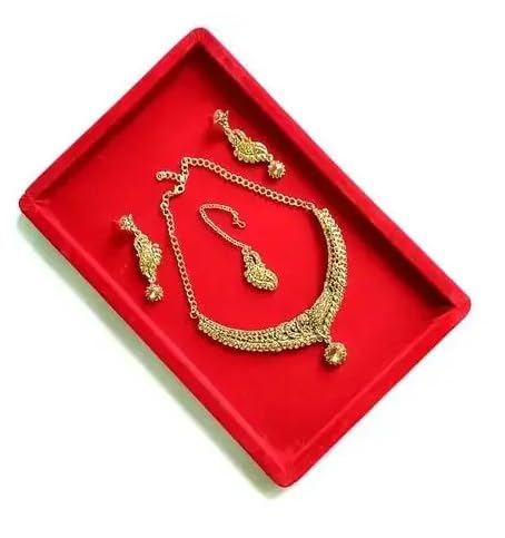 Rpinkal Jewellery Display Tray, Jewellery,Organizer, Velvet, Beading 12 x 9 (Pack of 2) Black -Red