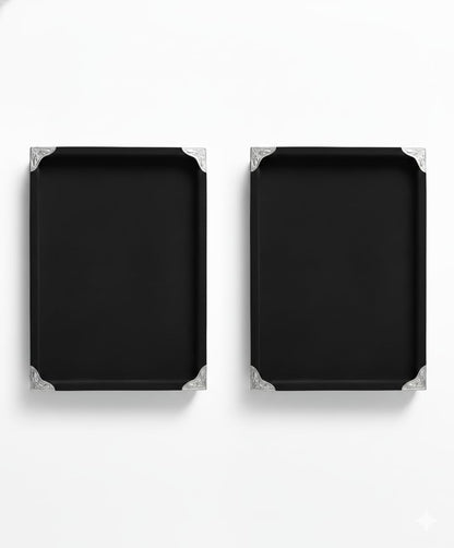 Rpinkal Premium Velvet Jewellery Display Tray 12 x 9 Inch Elegant Design with Gold Corner Protectors (Black)1 PCS