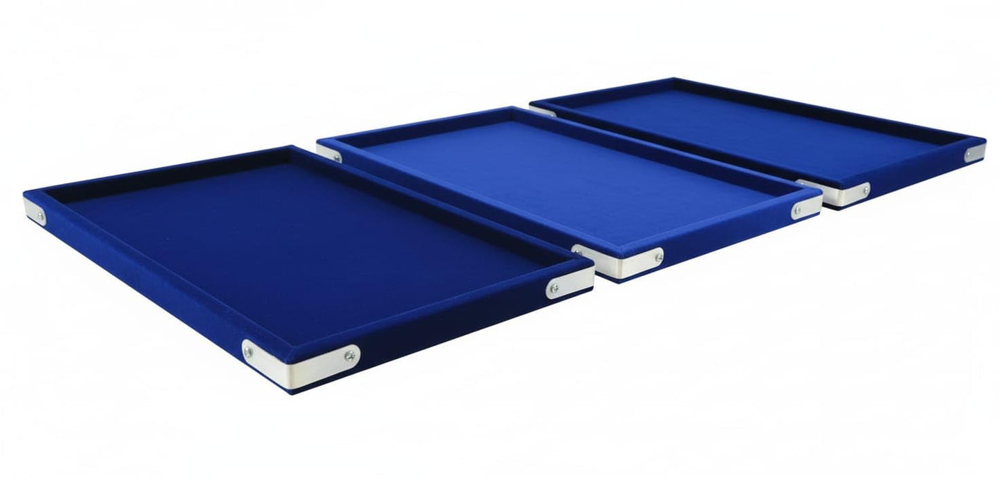 Rpinkal Combo Jewellery Display Organizer Tray Velvet (12x9 inch & 14x10 Inch & 15x12Inch) Velvet Tray Pack of 3 (Blue)