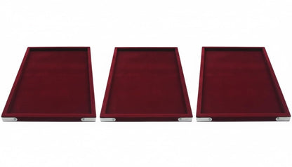 Rpinkal Combo Jewellery Display Organizer Tray (12x9 inch & 14x10 Inch & 15x12Inch) Velvet Tray Pack of 3 (Maroon)