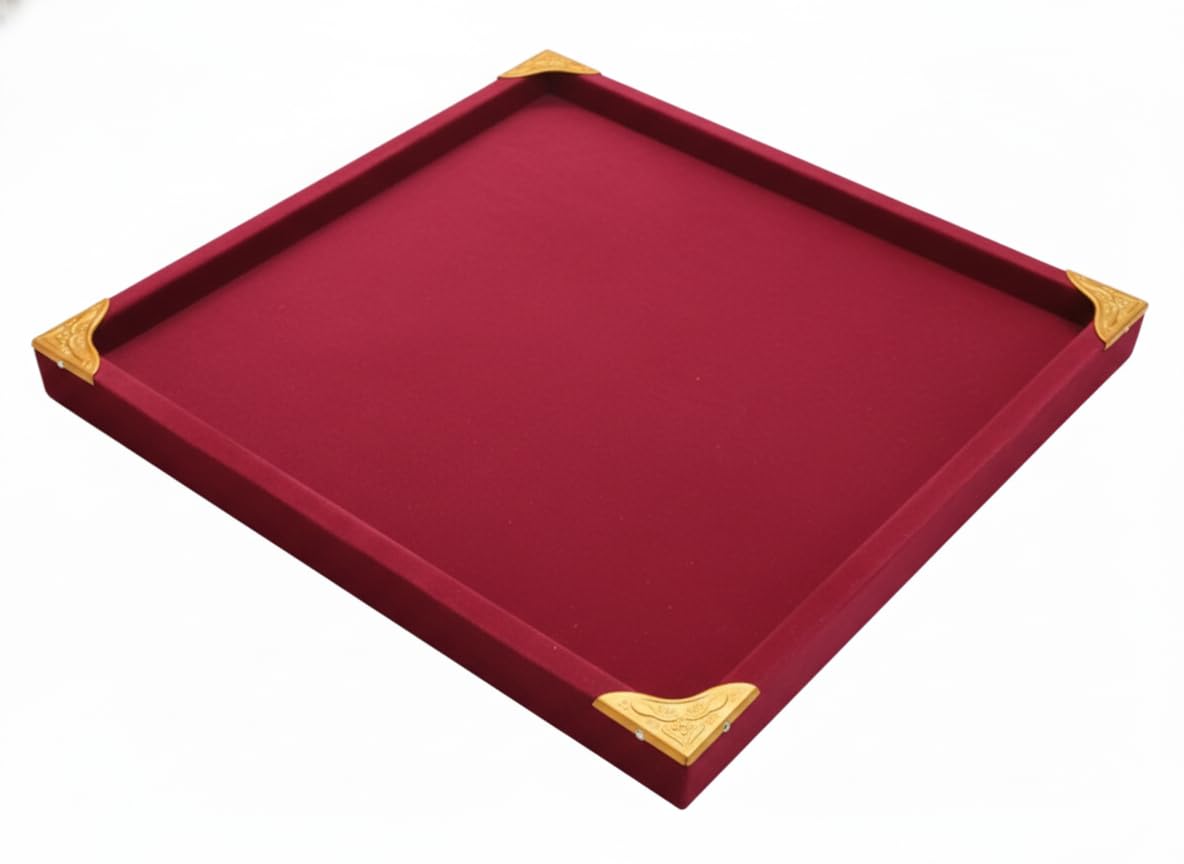 Rpinkal Premium Velvet Jewellery Display Tray 12 x 9 Inch Elegant Design with Gold Corner Protectors (Maroon)