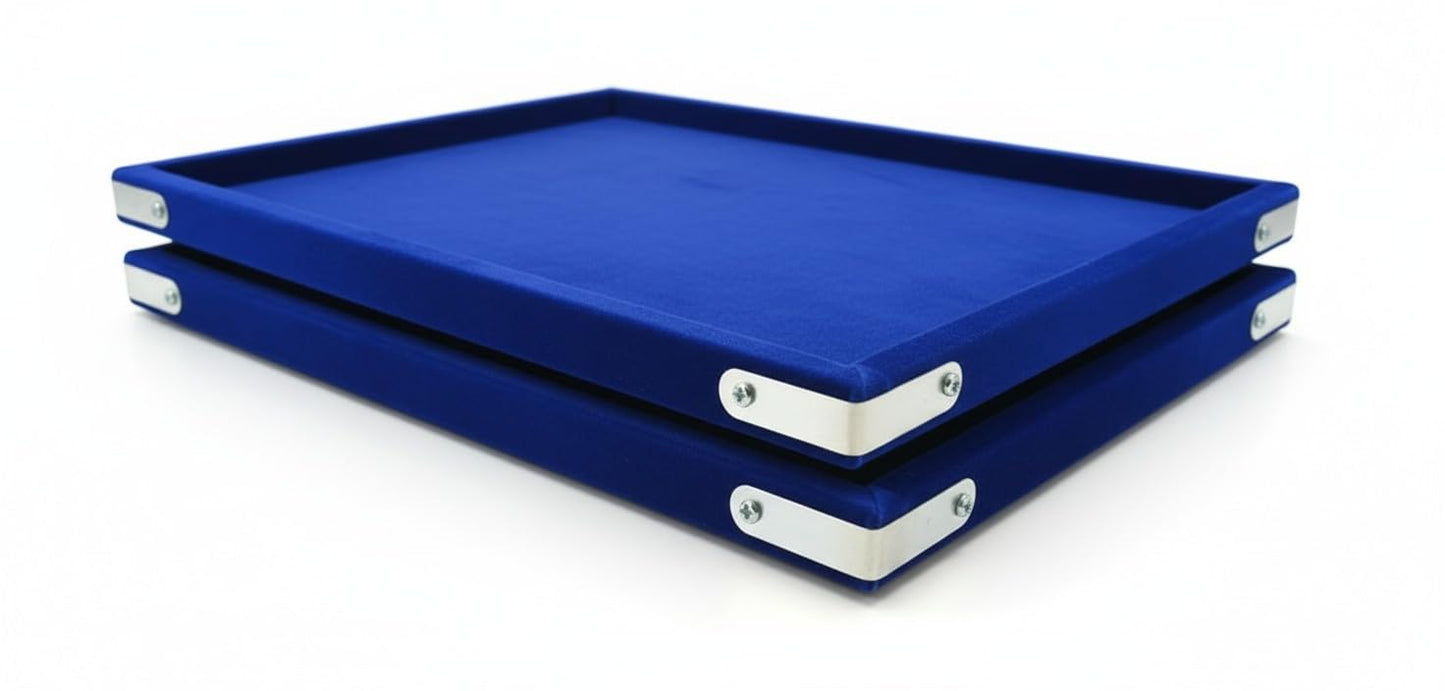 Rpinkal Combo Jewellery Display Organizer Tray Velvet (12x9 inch & 14x10 Inch & 15x12Inch) Velvet Tray Pack of 3 (Blue)
