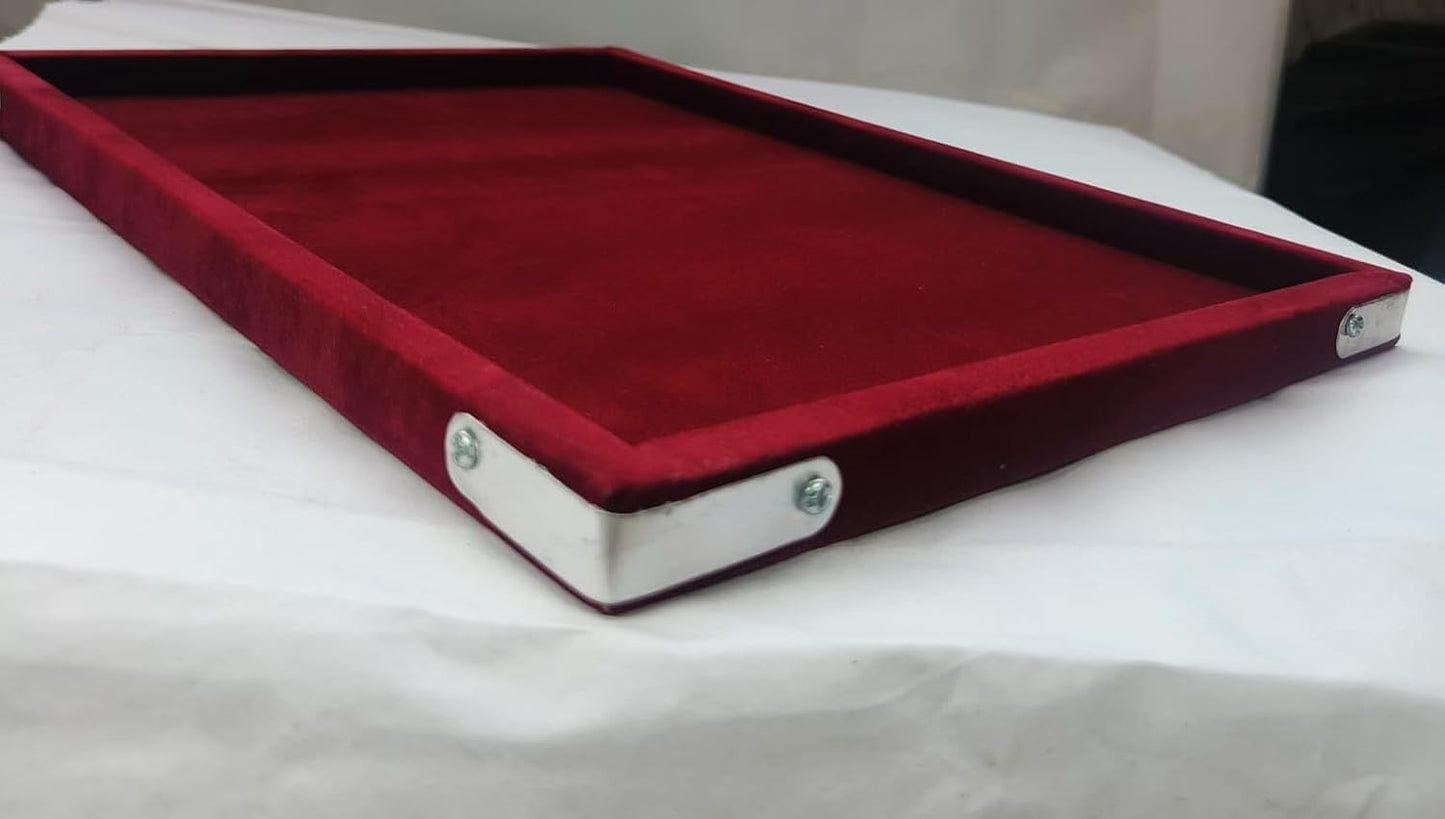 Rpinkal Combo Jewellery Display Organizer Tray (12x9 inch & 14x10 Inch & 15x12Inch) Velvet Tray Pack of 3 (Maroon)