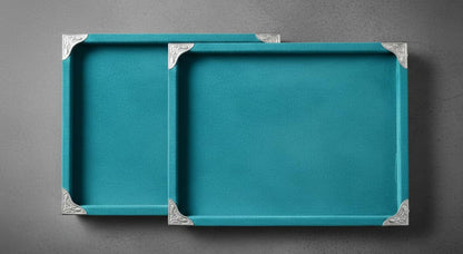 Rpinkal Premium Velvet Jewellery Display Tray 12 x 9 Inch Elegant Design with Gold Corner Protectors (Rama Green) 1 PCS