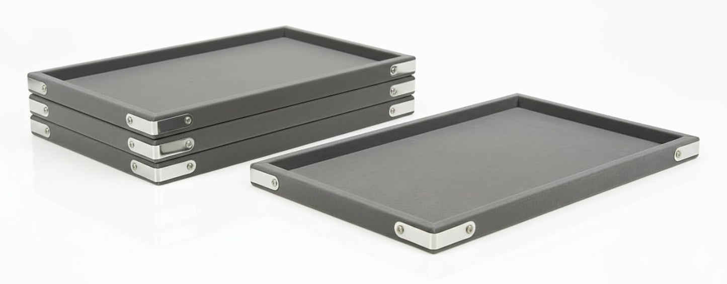 Rpinkal Premium Velvet Foam Padding Fabric Stackable Jewellery Trays 12 x 9 Inch (Grey) (Set of 4)