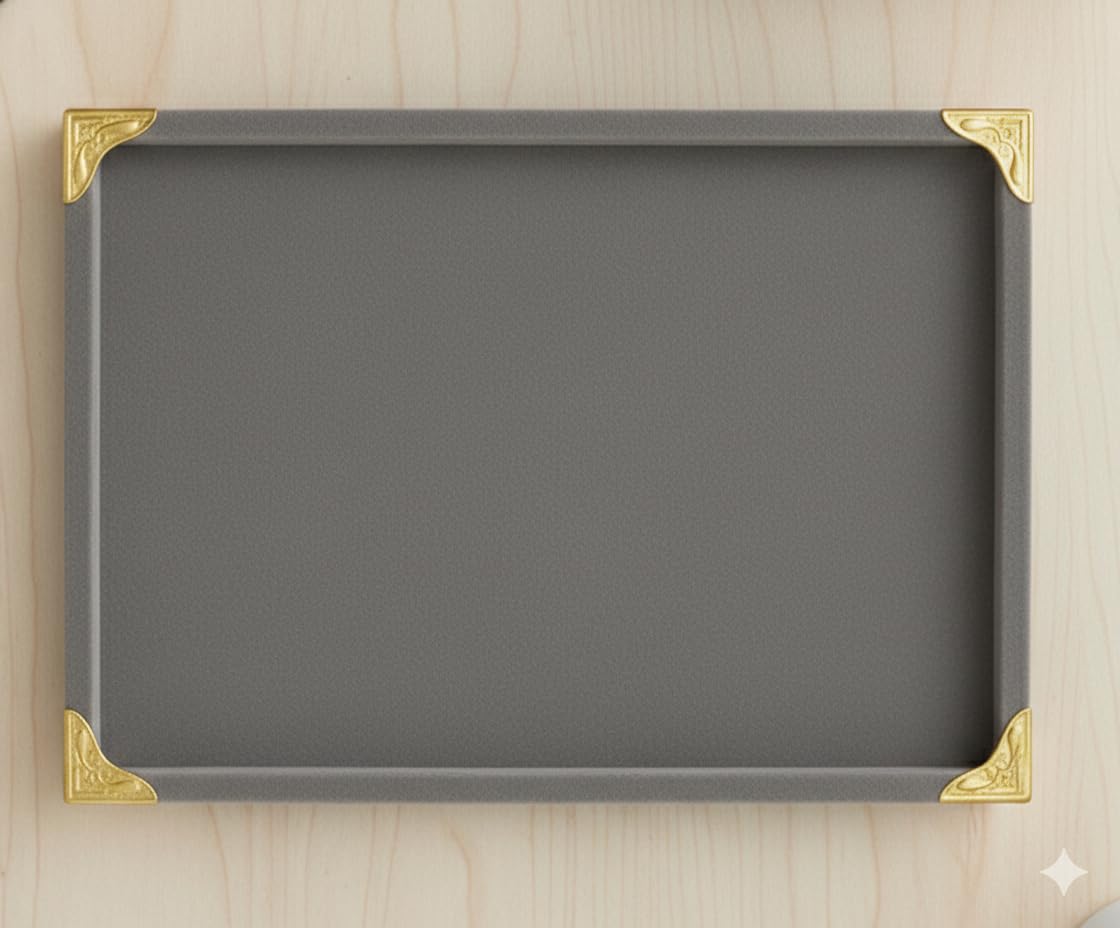 Rpinkal Premium Velvet Jewellery Display Tray 12 x 9 Inch Elegant Design with Gold Corner Protectors (Grey)1 PCS