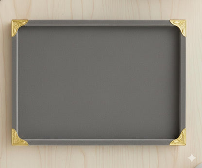 Rpinkal Premium Velvet Jewellery Display Tray 12 x 9 Inch Elegant Design with Gold Corner Protectors (Grey)1 PCS