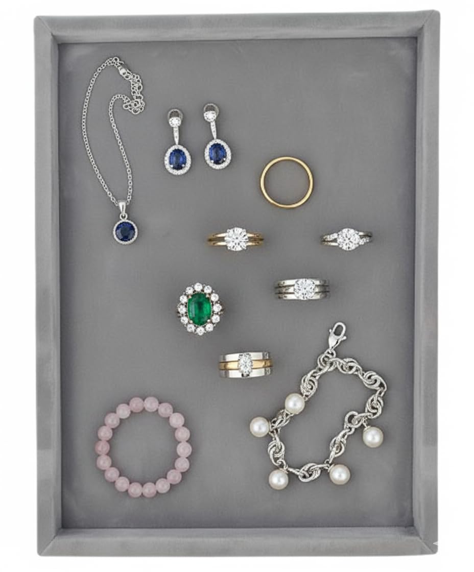 Rpinkal Jewellery Display Organizer Tray Velvet Beading Tray 14 x 10 Inch (Grey) 1 PCS