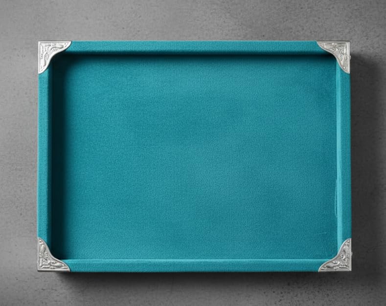 Rpinkal Premium Velvet Jewellery Display Tray 12 x 9 Inch Elegant Design with Gold Corner Protectors (Rama Green) 1 PCS