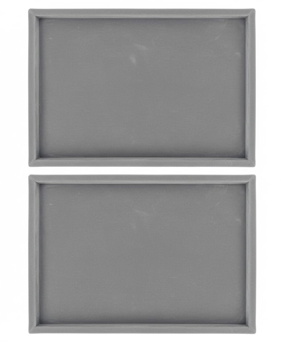 Rpinkal Premium Velvet Foam Padding Fabric Stackable Jewellery Trays 12 x 9 Inch (Grey) (Set of 2)