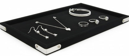 Rpinkal Combo Jewellery Display Organizer Tray Velvet (12x9 inch & 14x10 Inch & 15x12Inch) Velvet Tray Pack of 3 (Black)