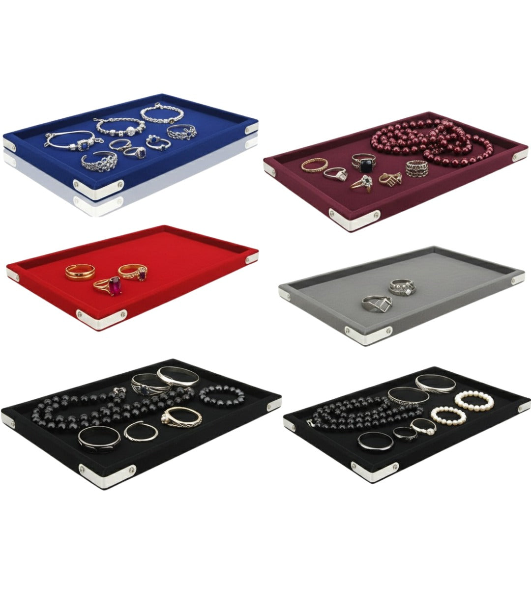 Rpinkal Jewellery Display Tray, Jewellery,Organizer, Velvet, Beading 12 x 9 (Pack of 2) Black -Red