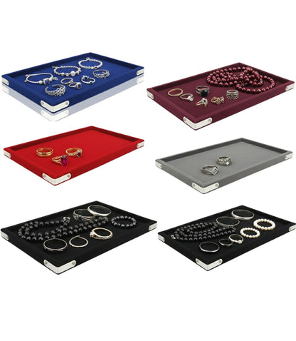 Rpinkal Jewellery Display Tray, Jewellery,Organizer, Velvet, Beading 12 x 9 (Pack of 2) Black -Red