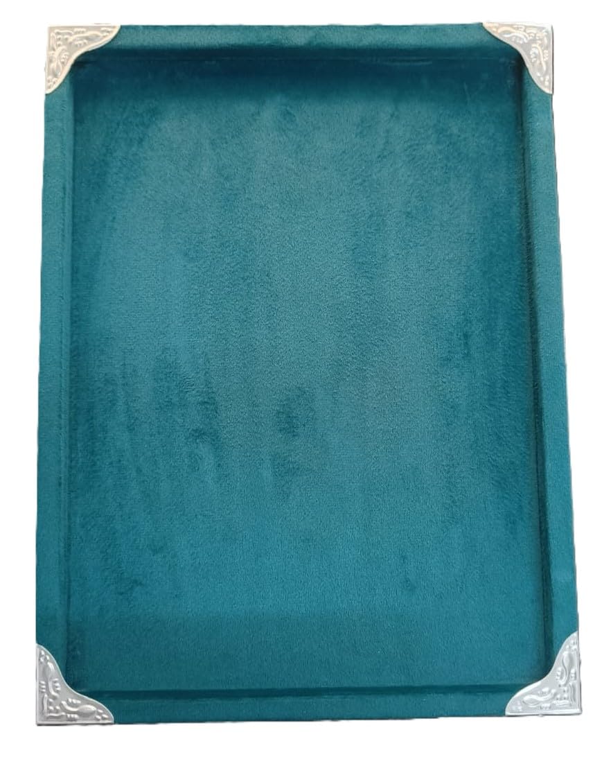 Rpinkal Premium Velvet Jewellery Display Tray 12 x 9 Inch Elegant Design with Gold Corner Protectors (Rama Green) 1 PCS