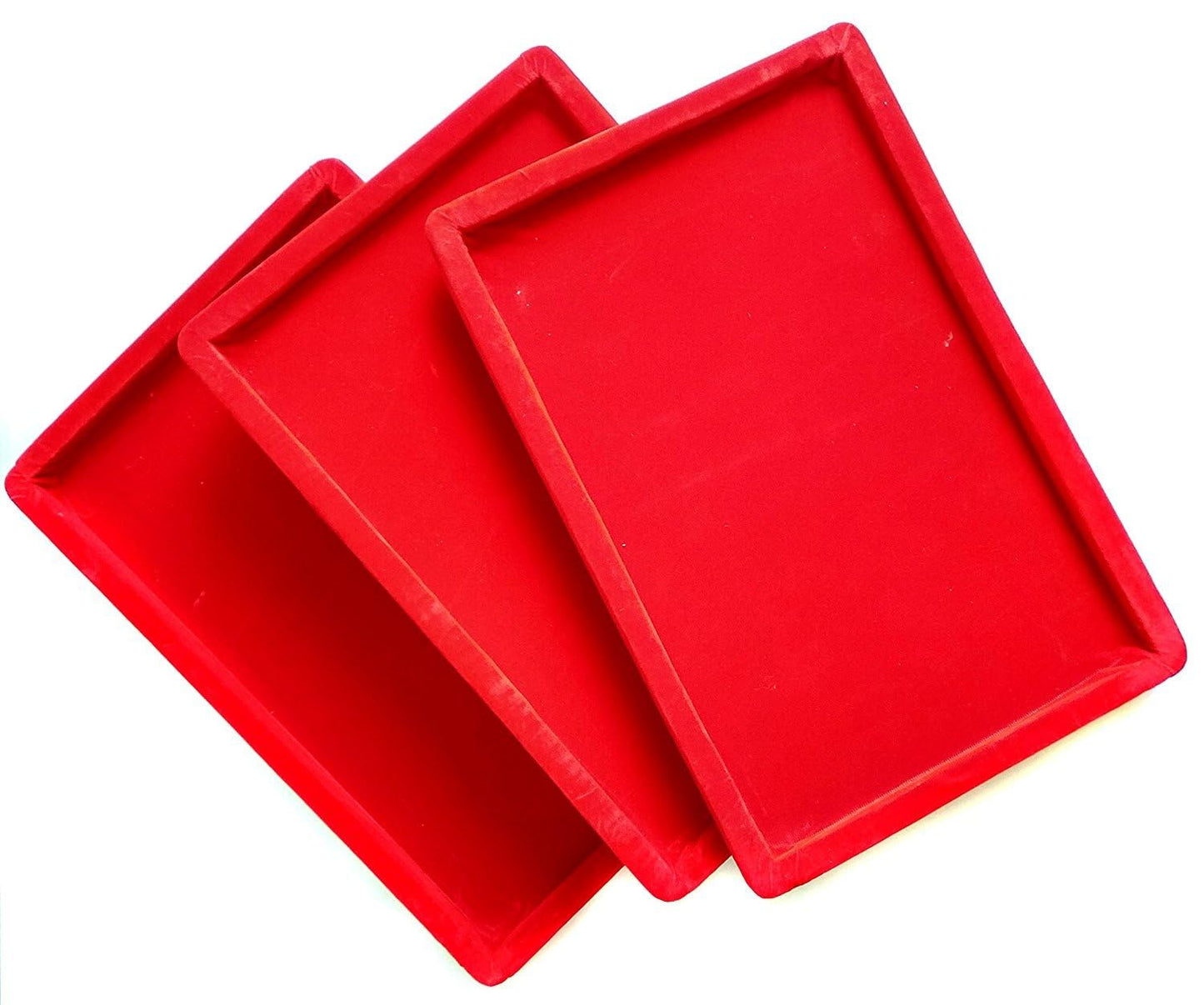 Rpinkal Velvet Combo Jewellery Display Organizer Tray (12x9 inch & 14x10 Inch & 15x12Inch) Velvet Tray Pack of 3 (Red)