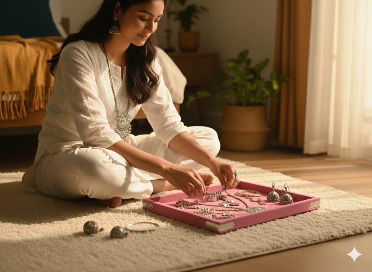 Rpinkal Velvet Jewellery Display & Beading Tray 12 x 9 Inch (Baby Pink) 1PCS