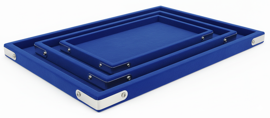 Rpinkal Combo Jewellery Display Organizer Tray Velvet (12x9 inch & 14x10 Inch & 15x12Inch) Velvet Tray Pack of 3 (Blue)
