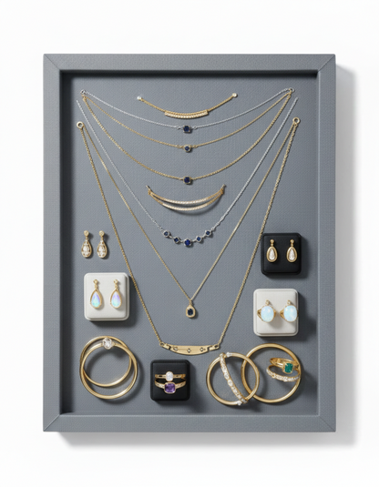 Premium Velvet Jewellery Display Tray 12 x 9 Inch | Ring, Earring & Bracelet Organizer | Charcoal Grey (Pack of 2)
