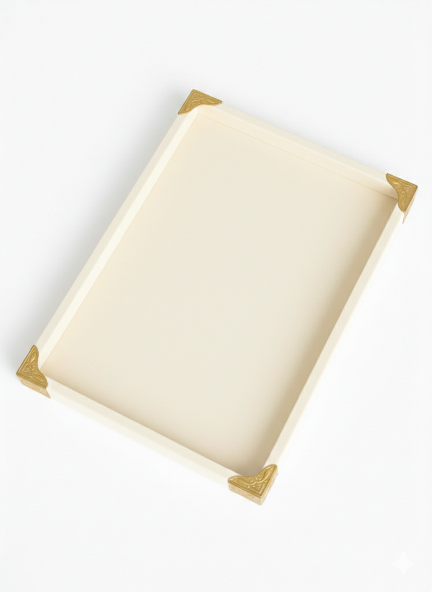 RpinkalVelvet Jewellery Display Tray 12 x 9 Inch | Premium Organizer for Rings, Earrings, Bracelets & Accessories | Elegant Display Tray with Gold Corner Protectors (Ivory cream.)