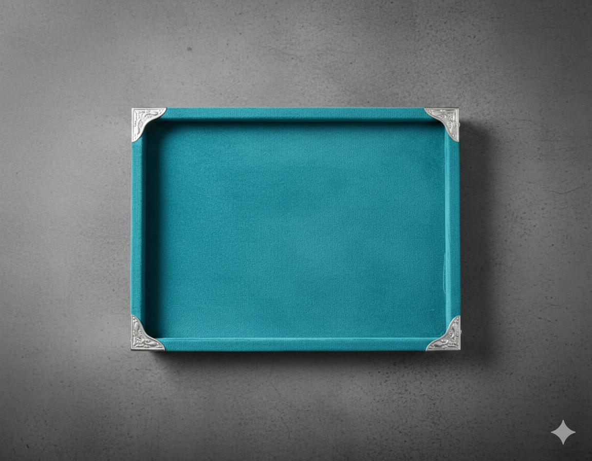 Rpinkal Premium Velvet Jewellery Display Tray 12 x 9 Inch Elegant Design with Gold Corner Protectors (Rama Green) 1 PCS