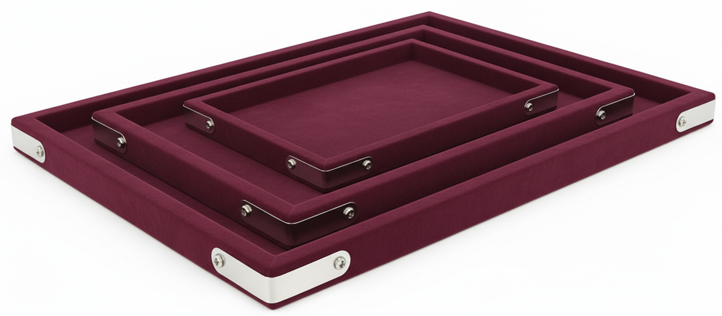 Rpinkal Combo Jewellery Display Organizer Tray (12x9 inch & 14x10 Inch & 15x12Inch) Velvet Tray Pack of 3 (Maroon)