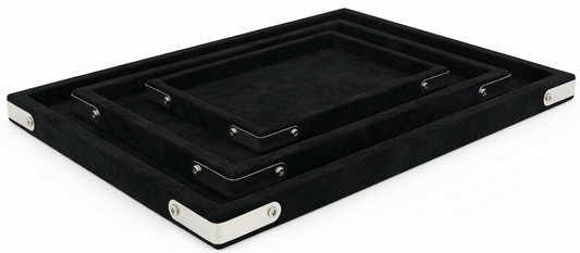Rpinkal Combo Jewellery Display Organizer Tray Velvet (12x9 inch & 14x10 Inch & 15x12Inch) Velvet Tray Pack of 3 (Black)