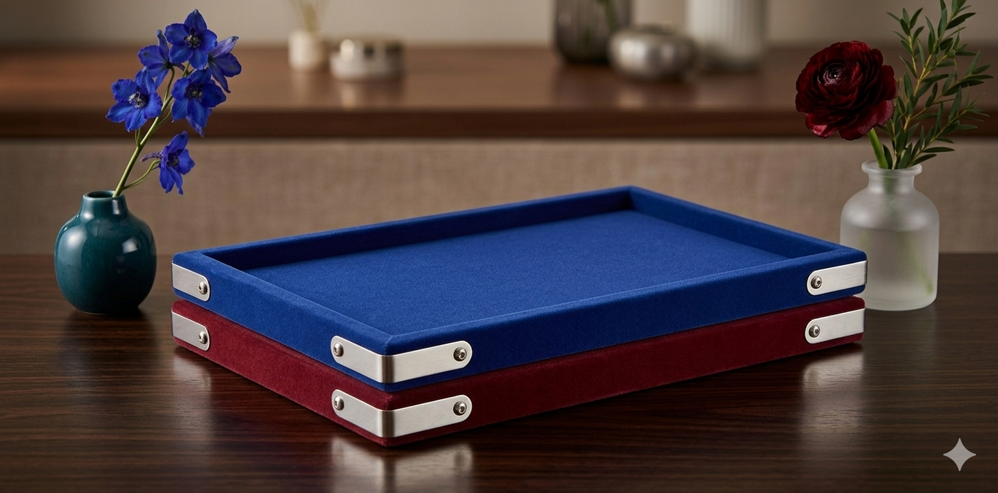 Rpinkal Jewellery Display Tray, Jewellery,Organizer, Velvet, Beading 12 x 9 (Pack of 2) (Maroon-Blue)