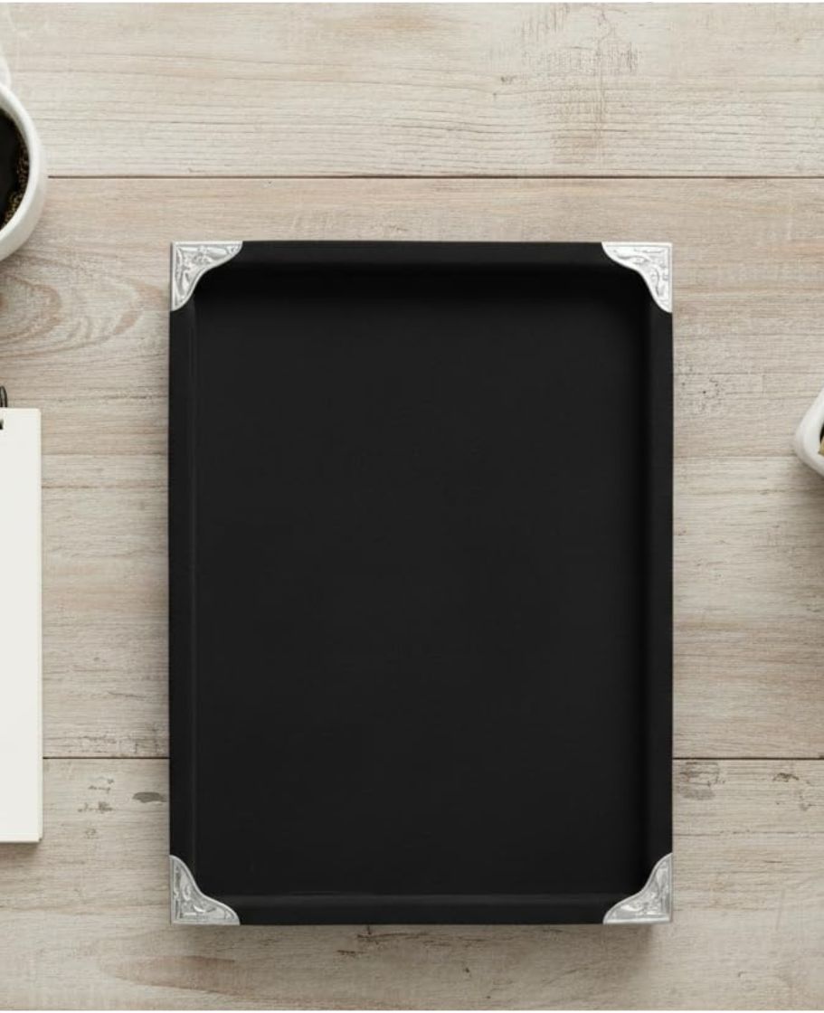 Rpinkal Premium Velvet Jewellery Display Tray 12 x 9 Inch Elegant Design with Gold Corner Protectors (Black)1 PCS