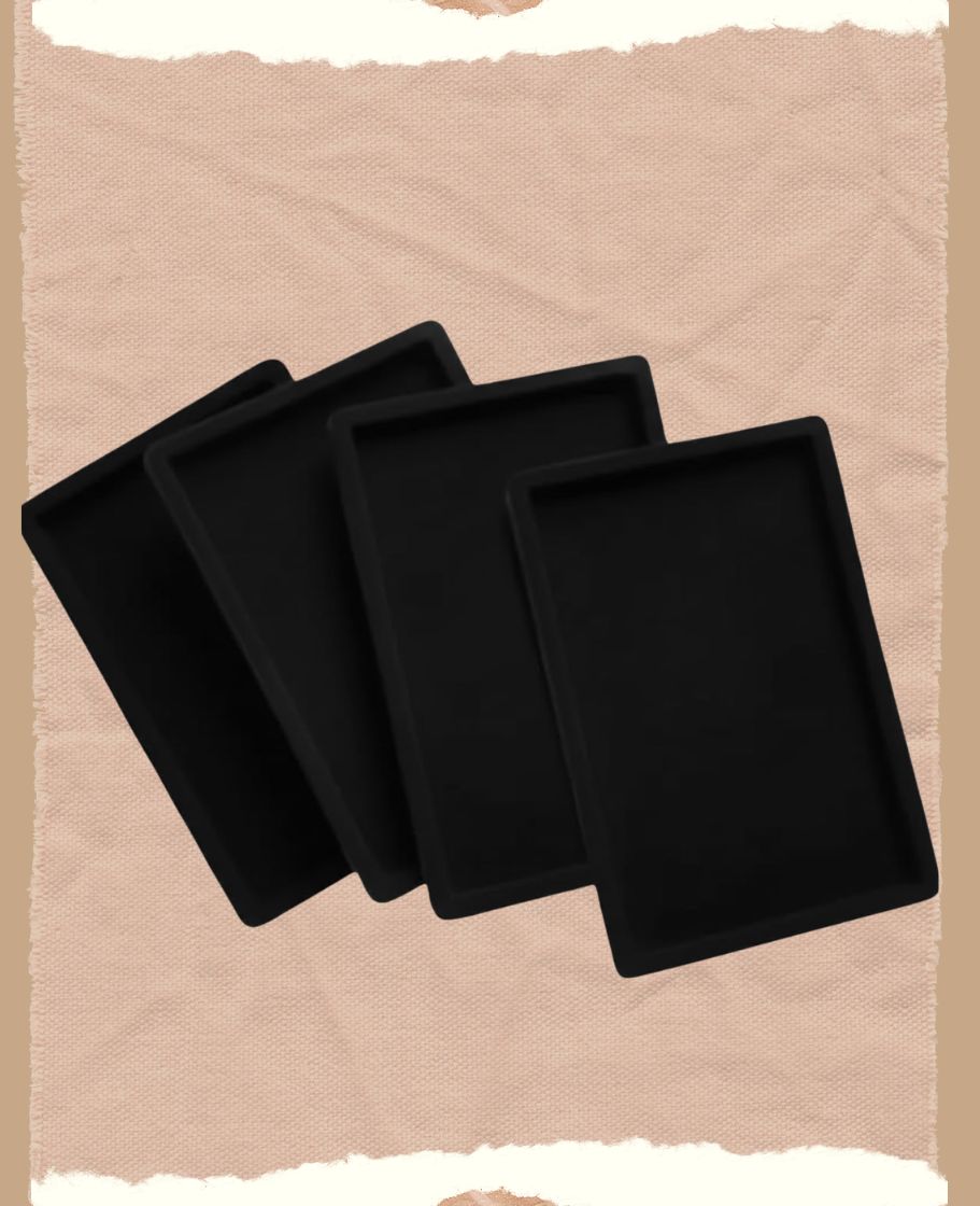 Rpinkal Premium Velvet Foam Padding Fabric Stackable Jewellery Trays 12 x 9 Inch (Black) (Set of 4)