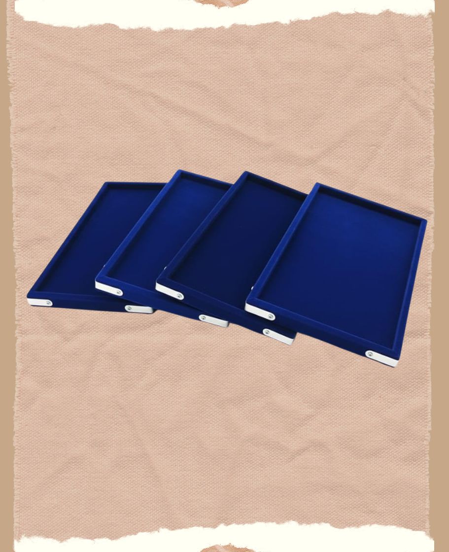 Rpinkal Velvet Jewellery Finding Beading Tray 12 x 9 Inch (BLUE) (Pack of 4)