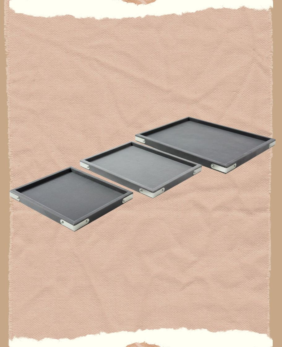 Rpinkal Combo Jewellery Display Organizer Tray Velvet (12x9 inch & 14x10 Inch & 15x12Inch) Velvet Tray Pack of 3 - Grey