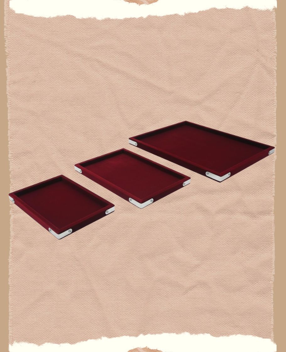 Rpinkal Combo Jewellery Display Organizer Tray (12x9 inch & 14x10 Inch & 15x12Inch) Velvet Tray Pack of 3 (Maroon)