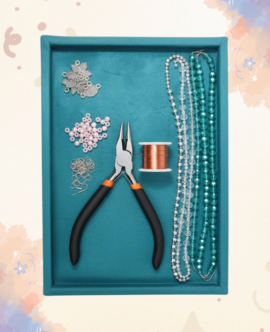 Rpinkal Velvet Jewellery Display & Beading Tray 14 x 10 Inch (Rama Green)
