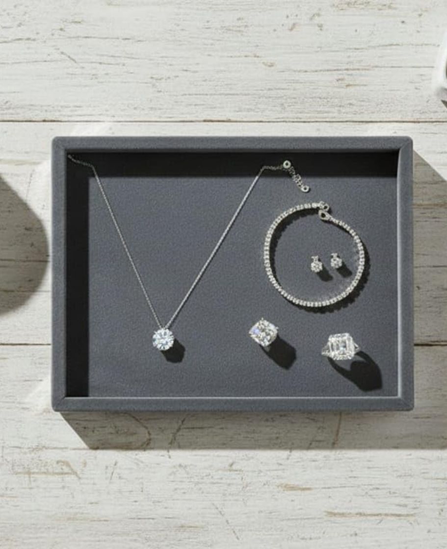 Rpinkal Velvet Jewellery Display & Beading Tray 12 x 9 Inch (New Grey)