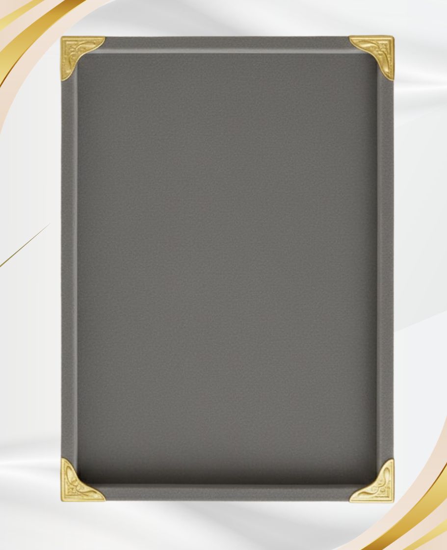 Rpinkal Premium Velvet Jewellery Display Tray 12 x 9 Inch Elegant Design with Gold Corner Protectors (Grey)1 PCS