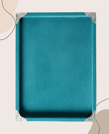 Rpinkal Premium Velvet Jewellery Display Tray 12 x 9 Inch Elegant Design with Gold Corner Protectors (Rama Green) 1 PCS