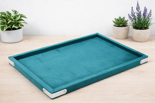 Rpinkal Velvet Jewellery Display & Beading Tray 14X10 Inch (Rama Green)1 PCS